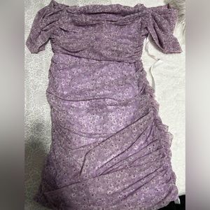 Missguided Floral Mesh Ruched Bardot Mini Dress